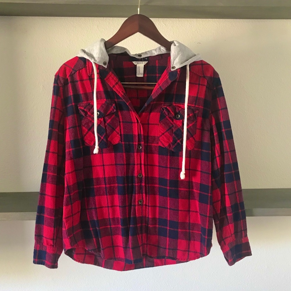 Red flannel hooded button up